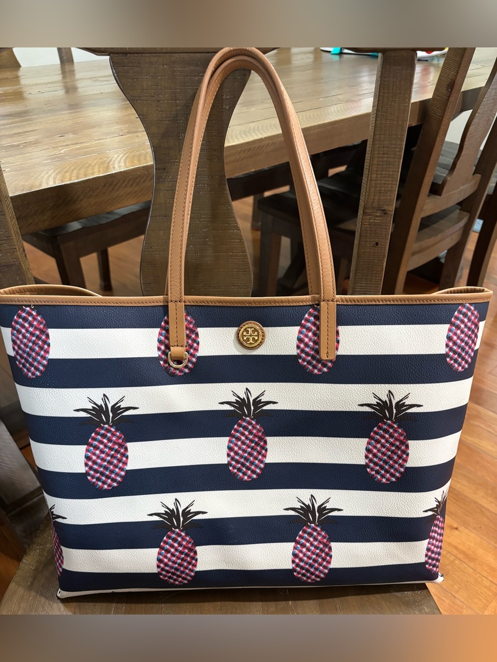 Tory Burch Kerrington Striped Pineapple Tote